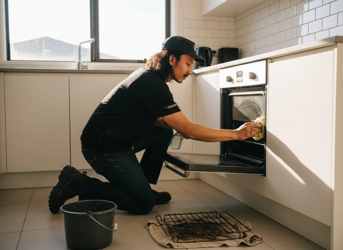 Kitchen clean including oven, stovetop, and rangehood