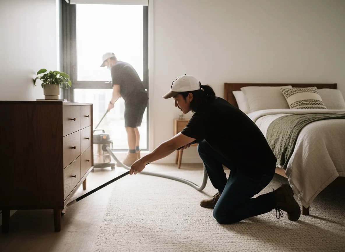 All bathrooms deep cleaned: tiles, grout, glass, fixtures