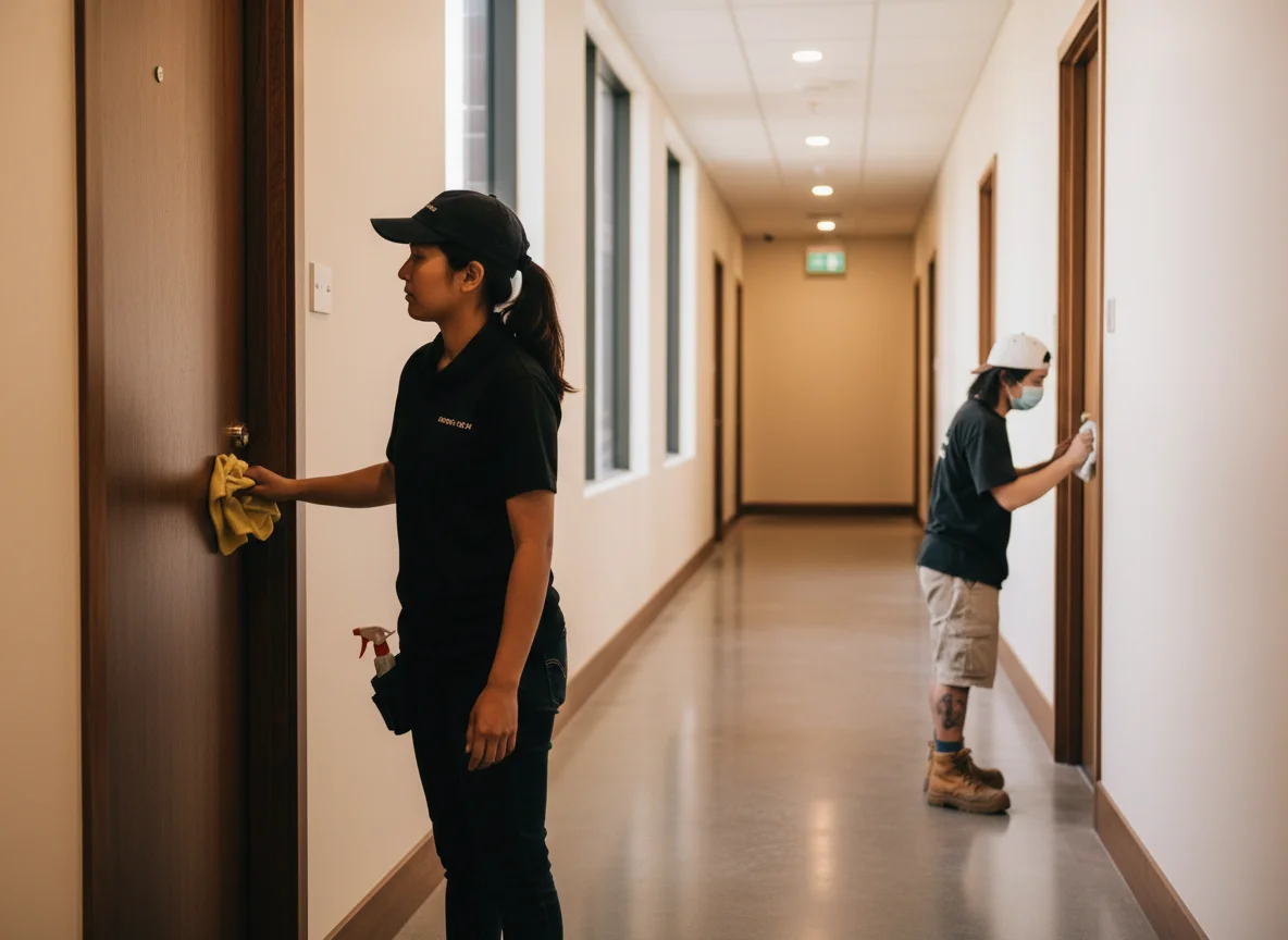 All floors vacuumed and mopped including edges and corners