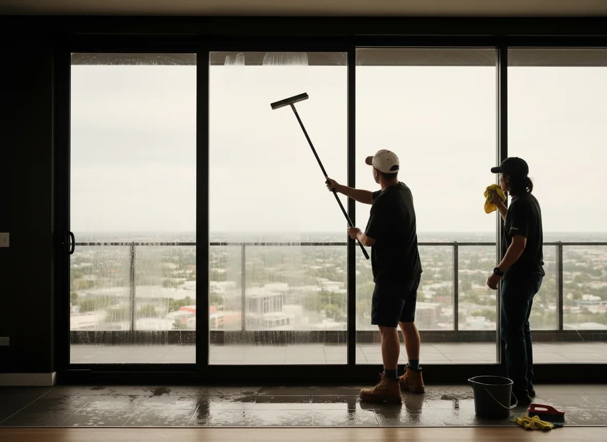 Interior window glass cleaning