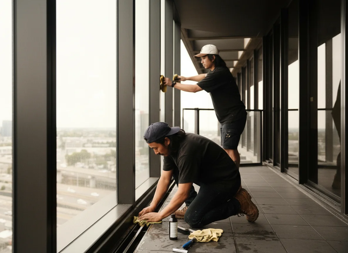 Exterior window glass cleaning (accessible ground level)